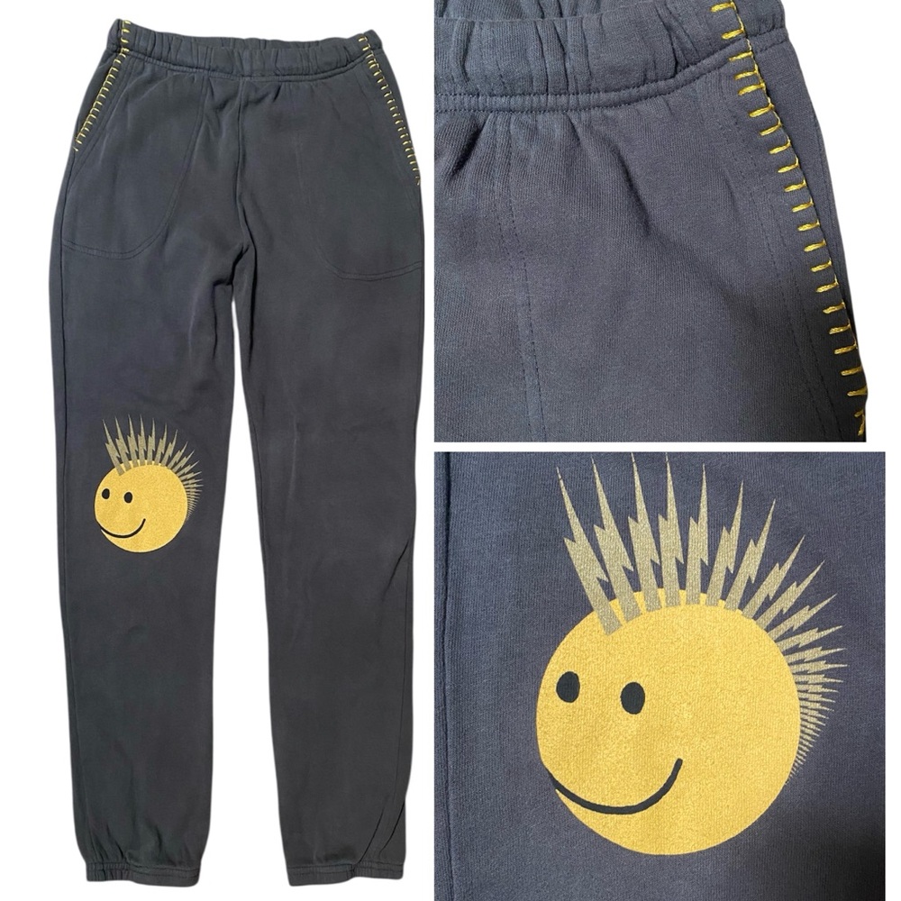 LAUREN MOSHI EMBROIDERED LIGHTNING BOLT HAPPY FACE JOGGER